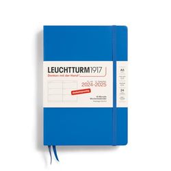 LEUCHTTURM1917 370630 - Agenda settimanale 2025, formato A5, copertina rigida, 18 mesi, 80 g, a righe - Sky