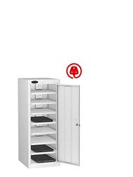 Single Door 8 Shelf MEDIA Charging LOW Locker, White, Combination Lock