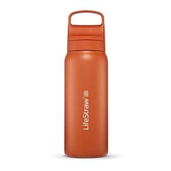 LifeStraw Go Series - Borraccia isolata in acciaio inox con filtro acqua per viaggi e uso quotidiano. Rimuove batteri, parassiti e microplastiche, migliora il sapore, 700ml, Kyoto Orange (arancione)