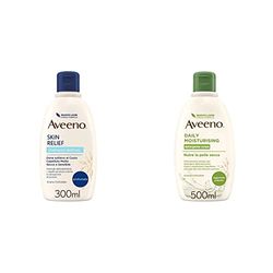 AVEENO, Shampoo Lenitivo, Skin Relief, Cuoio Capelluto da Secco a Molto Secco, 300ml & Crema Corpo Idratante Bagno Doccia,Daily Moisturising, Profumo Delicato, Pelli da Normali a Secche, 500 ml