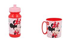 ALMACENESADAN -4686, Disney Minnie Mouse, composto da tazza microonde 350 ml e bottiglia d'acqua 340 ml, prodotto riutilizzabile, senza BPA (8435510346867)