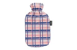 Fashy Hot Water Bottle with Fleece Cover in Checked Design, Apricot, 2.0 L