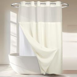 No Hooks Required Waffle Weave Shower Curtain with Snap in Liner - 71W x 74H,Hotel Grade,Spa Like Bath Curtain,Cream