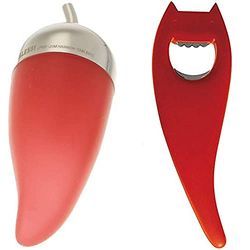 Alessi Piccantino Sminuzza-Peperoncino, Acciaio Inossidabile, Rosso & Abc01 R Diabolix Apribottiglie In Pa, Rosso