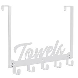 Azmoncy 1 paquete de ganchos para colgar sobre la puerta, toallero para colgar toallas de baño, resistente, colgador de toallas de pared con 5 ganchos para dormitorio, baño, toallas de cocina, color