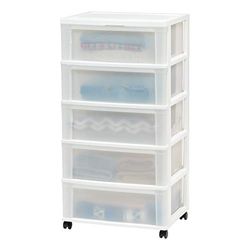 IRIS USA, Inc. Wide Storage Cart, White/Natural, 5 Drawer