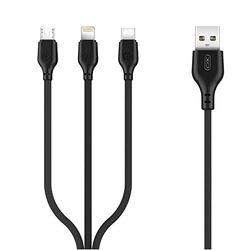 XO 3 i 1 laddningskabel 2,1 A USB- iPhone-kabel + USB-C + mikro-USB-kabel datakabel svart