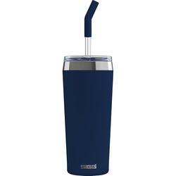 Sigg Helia Night Ink Taza térmica de café para llevar (0,6 L), termo de acero inoxidable con doble aislamiento, vaso con pajita de cristal para bebida caliente y fría