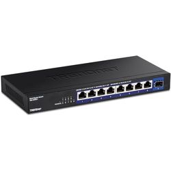 TRENDnet 9-portars ohanterad 2,5 G-omkopplare med 10 G SFP+-port, TEG-S5091, 8 x 2,5 GBASE-T-portar, 60 Gbps omkopplingskapacitet, fläktfri, väggmonterbar, svart