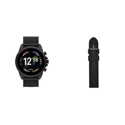 Smartwatch Fossil Gen 6 da Uomo, in Acciaio Inossidabile Nero con Cinturino a Rete in Acciaio Inossidabile Nero, FTW4066 + Cinturino in Silicone da 22 mm