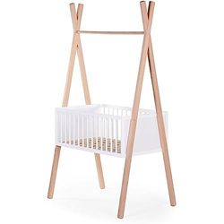 CHILDHOME, Tipi wieg/babybed, 50 x 90 cm, tot 6 maanden, optimale veiligheid, uitbreidbaar, verandert in tipi-planken, natuurlijk beukenhout