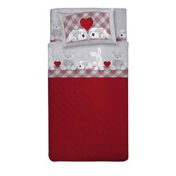 PENSIERI DELICATI Single Bed Set, 100% Cotton, Single Bed Sheet Set, 90 x 200 cm, Including Bottom Sheet, Top Sheet and 1 Pillow Case, Made in Italy, Red Plush Design