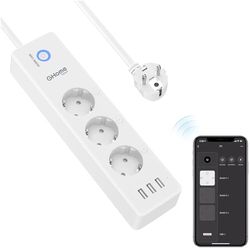 Intelligente wifi-stekkerdoos, 3 stopcontacten, 16 A en 3 USB, meting van het stroomverbruik, compatibel met Alexa en Google Home, timerfunctie, 1,5 m, 2,4 GHz