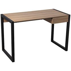 DRW Mesa de Escritorio de Madera y Patas de Metal con Tablero de DM+Melamina y PVC en Natural y Negro 120x60x76cm