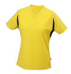 James & Nicholson Ladies' Running T - Camiseta de Running para Mujer, Color Amarillo/Negro, Talla S