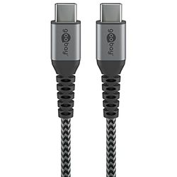 Goobay 49301 snellaadkabel USB C 60W 20V / extreem robuuste textielkabel / 480 Mbits oplaadkabel USB C/snellaadkabel Samsung USB C kabel 0,5 m/stoffen kabel grijs / 0,5 m