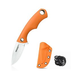 TONIFE Squirrel Full Tang Coltello da Collo Lama Fissa 4,3cm Totale 11,9cm con Fodero in Kydex e Catena a Sfera per Caccia, Campeggio, Sopravvivenza(Arancia)