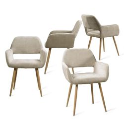 MEUBLE COSY Eetkamerstoelen, set van 4 keukenstoel, gestoffeerd met armleuning, van stof, woonkamerstoel, metalen poten, beige, 56x56x78cm
