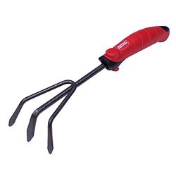 Amig - Râteau de jardin avec poignée ABS | Scarificateur à 3 pointes en acier pour ramasser des matériaux organiques de couleur rouge/noir | Dimensions : 13 1/2".