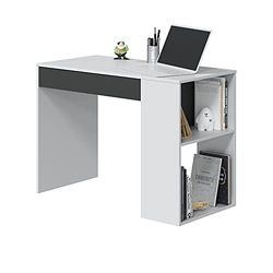 Habitdesign Mesa de Estudio con 1 Cajon, Mesa de Estudio o Escirtorio, Modelo Masster, Acabado en Blanco Artik y Gris Antracita, Medidas: 101 cm (Ancho) x 73 cm (Alto) x 50 cm (Fondo)