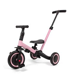 Leogreen 4-in-1 driewieler kinderfiets, balansfiets, loopfiets, met duwstang, voor jongens en meisjes van 1 tot 3 jaar, belasting 25 kg, roze