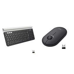 Logitech K780 Multi-Device Wireless Keyboard - Dark Grey/White & Pebble Wireless Mouse, Bluetooth or 2.4 GHz with USB Mini-Receiver, Silent, Slim Computer Mouse with Quiet Click - Graphite/Black