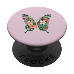 Mariposa tropical con alas florales Island Vibes PopSockets PopGrip Adhesivo