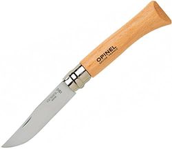 Opinel - N°09 Cuchillo de Bolsillo en Blister - Hoja de 9 cm de Acero Inoxidable, Mango de Madera de Haya, Uso Diario, Anillo de Seguridad Virobloc - Fabricación Francesa