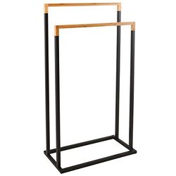 Spirella Toallero Chic (Largo x Ancho x Alto): Aprox. 21,5 x 45 x 84,5 cm de Metal Cromado en Aspecto de Acero Inoxidable con 2 Barras de Toalla en Negro con bambú