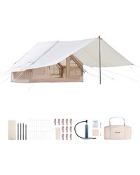 VEVOR Tente de Camping Gonflable, 3x2x2 m, Tente de Glamping pour 3 à 5 Personnes Oxford 300D Facile à Installer, avec Pompe à Main, Auvent, Portes, Fenêtres Maille, Sac de Rangement, Transport Simple