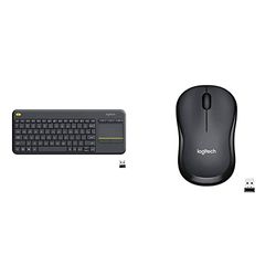 Logitech K400 Plus Tastiera Wireless Touch TV, Facili Controlli Multimediali e Touchpad Integrato, Tastiera HTPC, Nero & M220 SILENT Mouse Wireless, 2,4 GHz con Ricevitore USB, Grigio