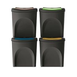WELL HOME MOBILIARIO & DECORACIÓN Vuilnisbakkenset, 100% gerecyclede kunststof, zwart, 4 x 25 l, 4 stuks