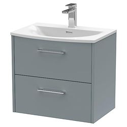 Hudson Reed JNU2324G Juno Modern Bathroom Wall Hung 2-Drawer Vanity with Curved Ceramic Basin, 600mm, Matt Coastal Grey