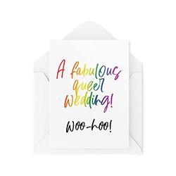 Tongue in Peach Cartes de mariage humoristiques LGBTQ+ – A Fabulous Queer Wedding – Cartes Just Married – Carte de mariage non binaire – CBH1574