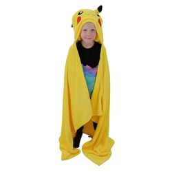 Character World Officiell Pokémon-fleecefilt med huva | supermjuk varm kast, leenden design med Pikachu huvud | perfekt för hem, sovrum, övernattningar och camping | Storlek 100 x 120 cm