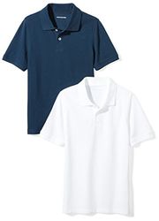 Amazon Essentials Polos de Piqué para Uniforme Escolar de Manga Corta Niño, Pack de 2, Azul Marino/Blanco, 5 años