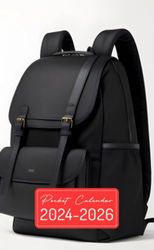 Pocket Calendar 2024-2026: Two-Year Monthly Planner for Purse , 36 Months from January 2024 to December 2026 | Modern black backpack | Fabric and leather details