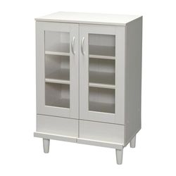 Iris Ohyama, Vitrinekast / dressoir met lades en planken / houten vitrinekast / kast met deuren, Gratis plank, Plank in hoogte verstelbaar 3,2 cm, keuken eetkamer - Cabinet - KPB-9360 - Witte eik