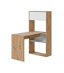 HOGAR24 ES Mesa Escritorio con estanteria, posición Vertical u Horizontal, Color Roble Nodi y Blanco Artik