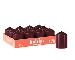 Bolsius Smooth Pillar Candles - Burgundy - Pack of 12-8 x 6 cm - Decorative Household Candles - Burn Time 17 Hours - Unscented - Contains Natural Plant Wax - Without Palm Oil
