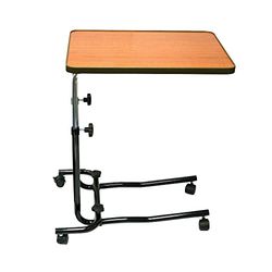 Homecraft Overbed Table, Portable Desk with Castor Wheels, Writing Surface to Use in Bed or a Wheelchair, Mobility Aid, Mobile Desk with Adjustable Height, Teak and Black