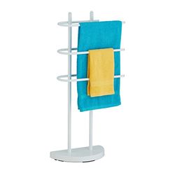 Relaxdays Rack, 3 Rails, H x W x D: 83 x 39 x 18 cm, Standing Towel Holder, Metal, White, Iron