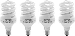 Kippen 1407XA - Confezione 4 pezzi di Lampade a Risparmio Energetico Modello Spirale, 11 Watt. Luce Calda 2700K. Attacco E14