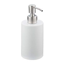 Relaxdays Porte-Savon Liquide, 180 ML, Rechargeable, Salle de Bain, Distributeur shampoing, Pompe en INOX, Blanc