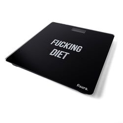 Fisura - Digital badrumsvåg "f*cking diet". Badrumsvåg i glas. Elektronisk badrumsvåg upp till 180 kg och 50 g noggrannhet, Step-On-teknik. 30 x 30 cm