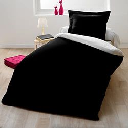 Home Passion 60004 Linen Duvet Cover 140 x 200 cm 57 Yarns Cotton Black/White Pack of 2