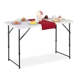 Relaxdays Campingbord, hopfällbart, HBT: 53,5 x 120 x 60 cm, plast, stål, väderbeständig, 6 personer, trädgårdsbord, vitt