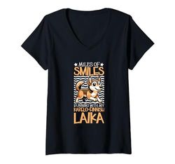 Mujer Runner y Karelo-Finnish Laika Camiseta Cuello V