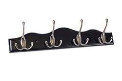 Merriway BH03326 Triple Hat and Coat x 4 Satin Nickel Hooks on Scalloped Black Rail, Multi-Colour