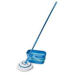 Spontex Sistema Compact Twist Mop e Secchio, Lavapavimenti in Microfibra, Sistema di Strizzatura Integrato, Secchio Pieghevole, 10 l, Pulisce Pavimenti in Laminato, Legno e Piastrelle, Testa Lavabile